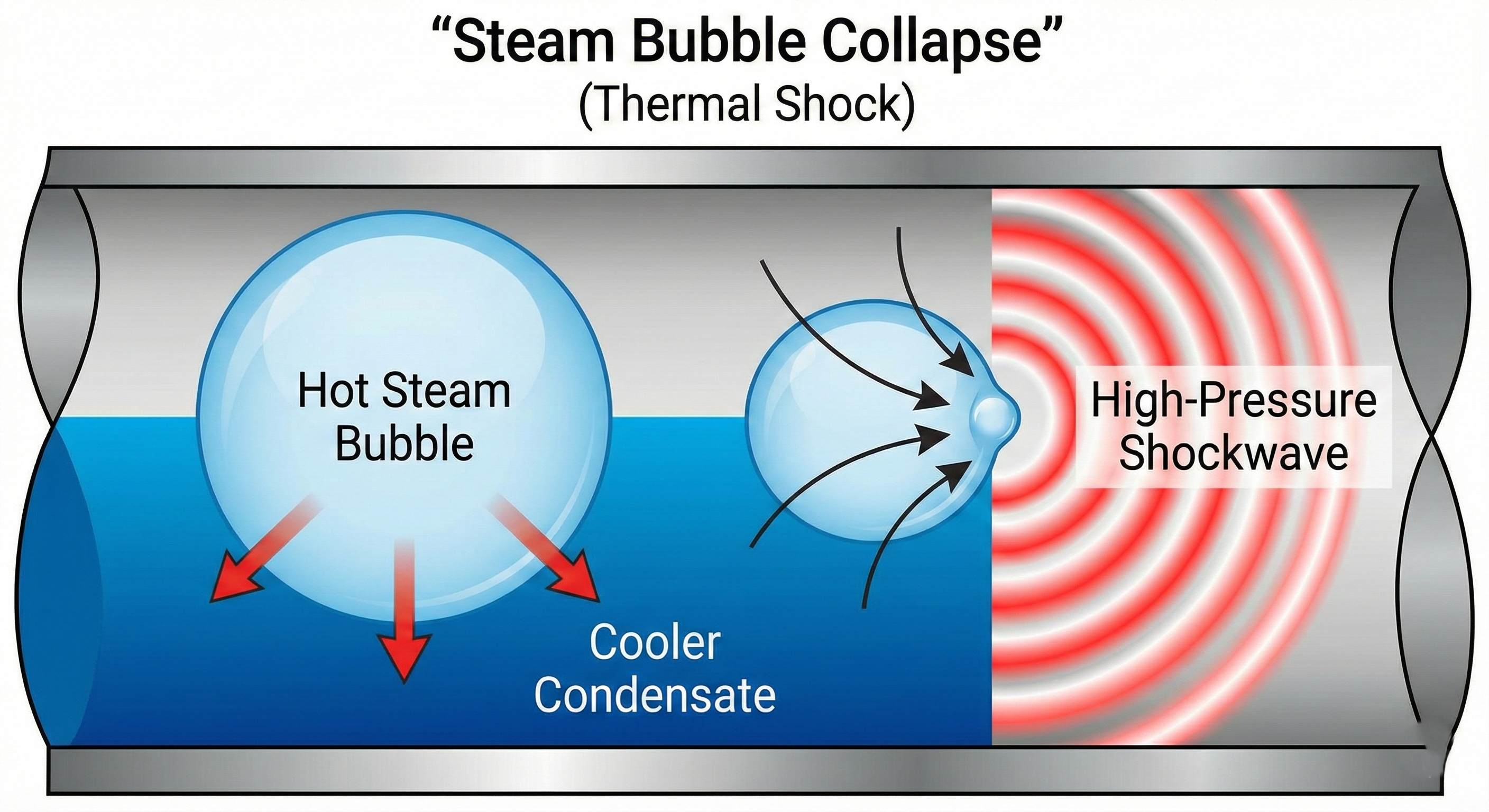 Minh họa cơ chế sụp đổ bọt kh&iacute; (Steam Pocket Collapse)